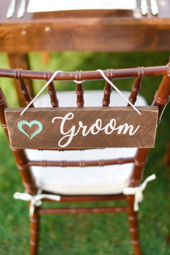 wooden bride and groom chair signs