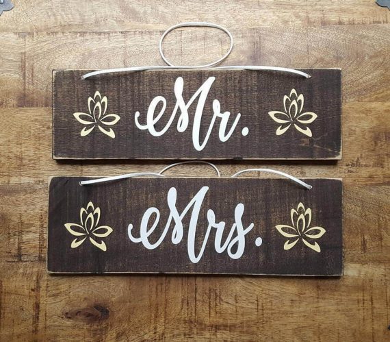 wooden bride and groom chair signs