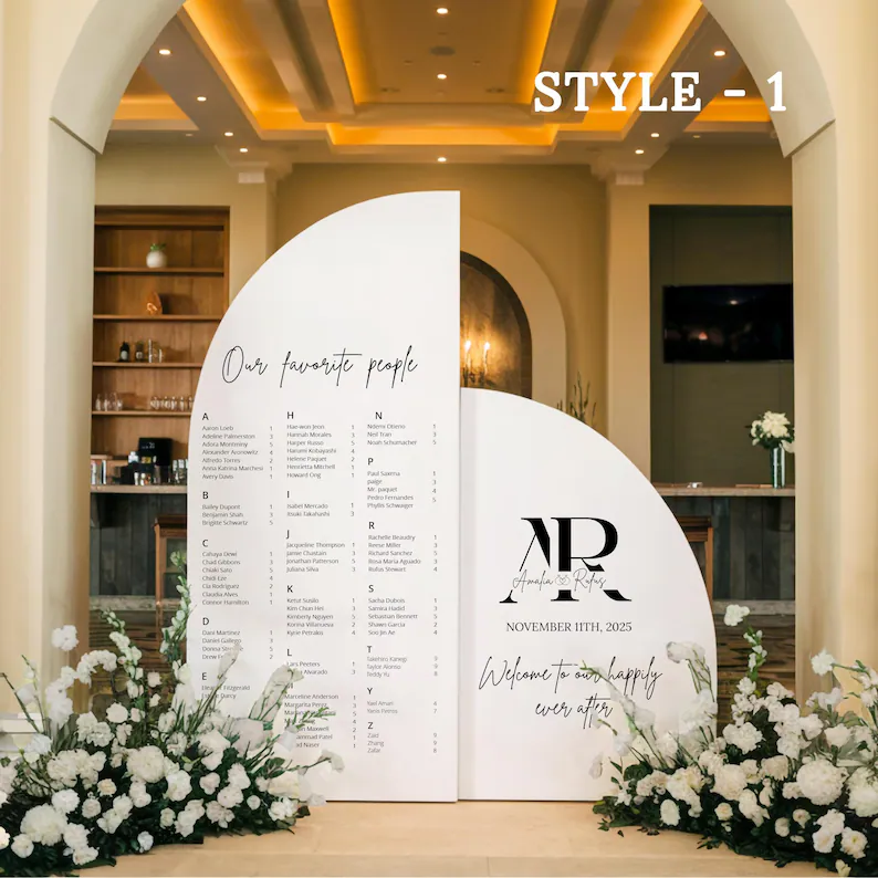 large arch style wedding seating chart display