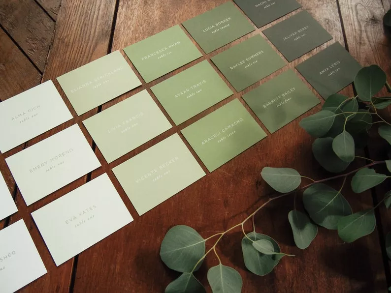 wedding escort cards in green