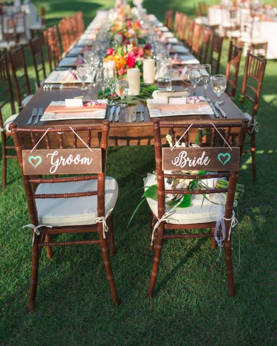 wooden bride and groom chair signs