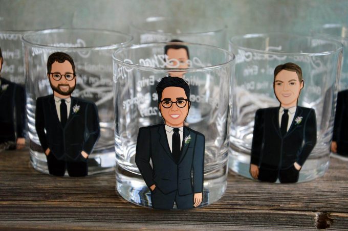 groomsmen whiskey glasses cariacature