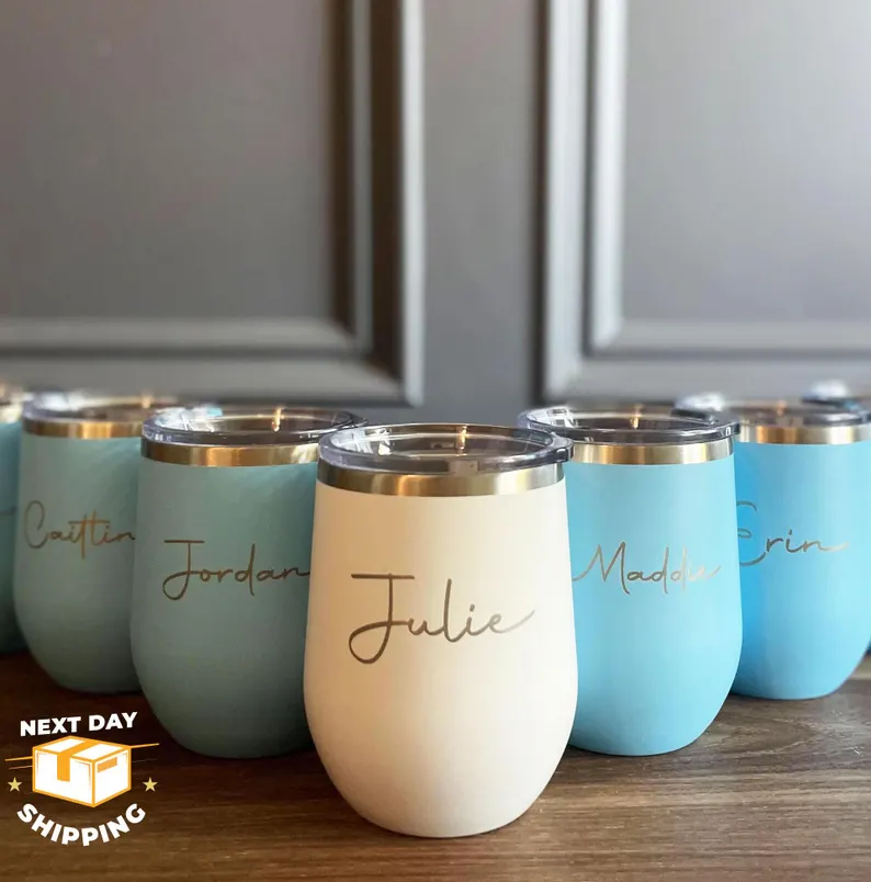 laser engraved bridesmaid wine tumblers