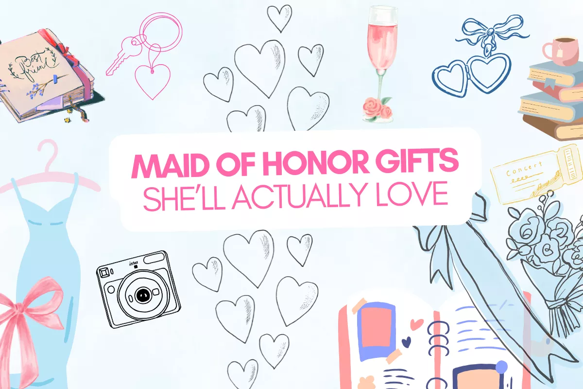 best maid of honor gifts including personalized jewelry, keepsakes, travel accessories, and thoughtful thank-you gifts she'll actually love
