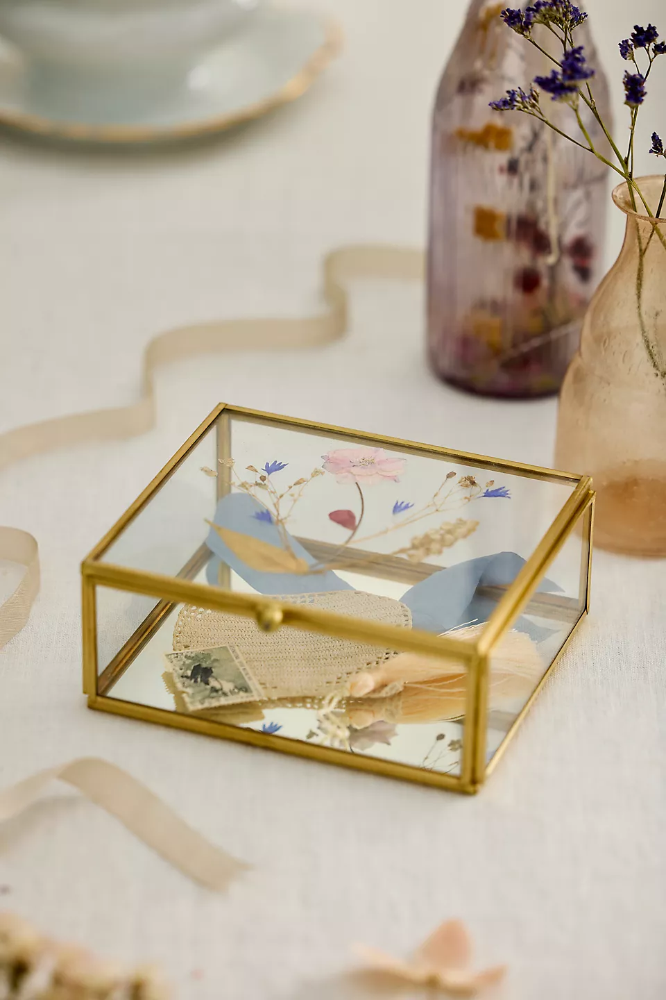 elegant pressed floral keepsake memory box gift for maid of honor