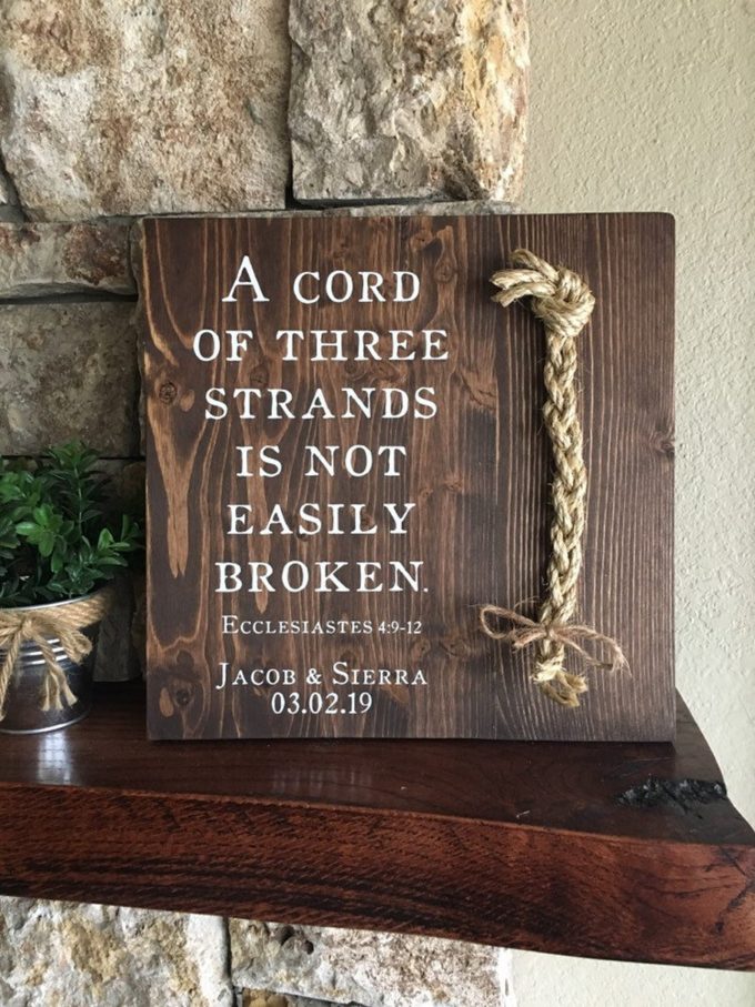 a cord of three strands wedding sign