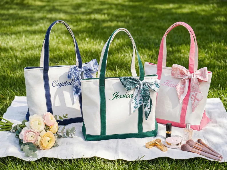 cute tote in bright colors with scarf