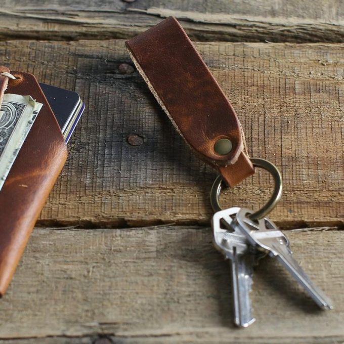 personalized leather keychain with initials