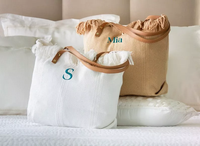 fringe monogrammed bridesmaid bag