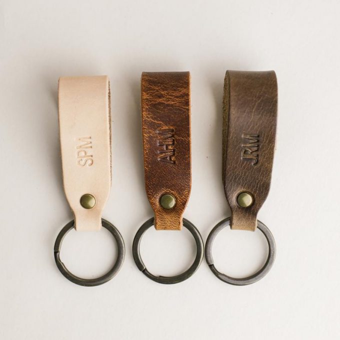 personalized leather keychain with monogram