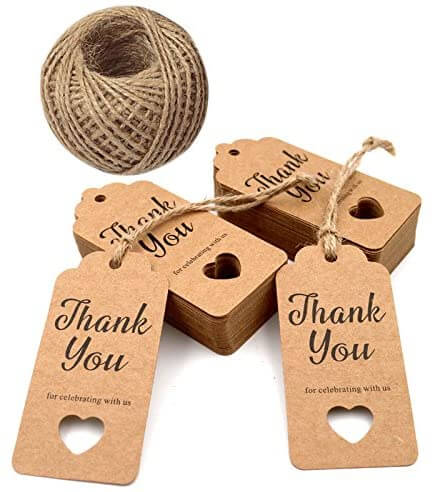 thank you wedding favor tags with heart cut out design and jute twine