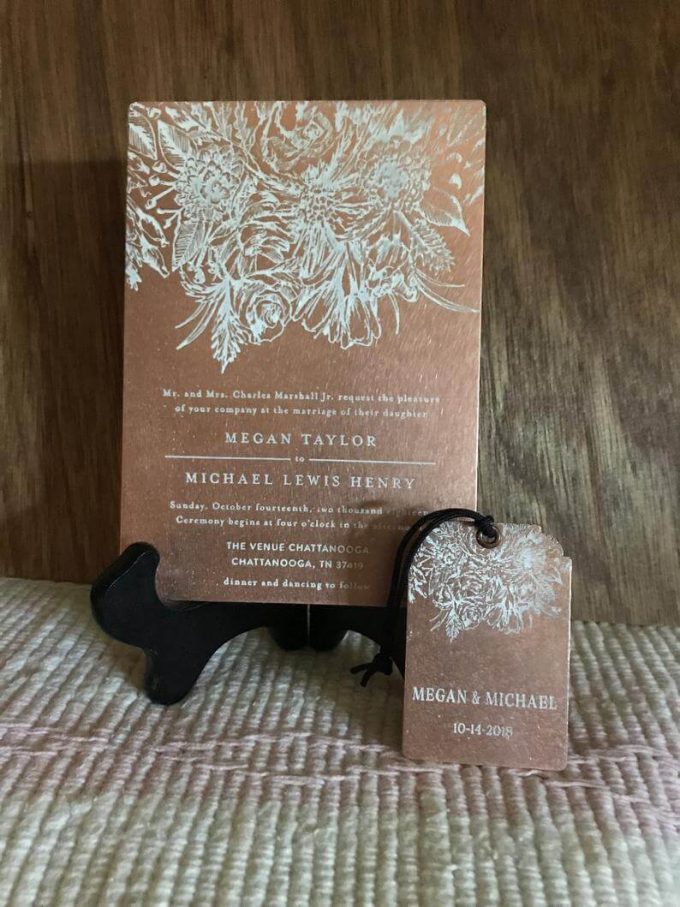 copper wedding invitation ornament