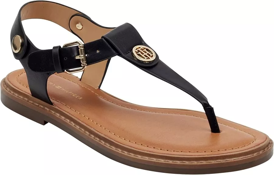 leather t-strap sandals for women