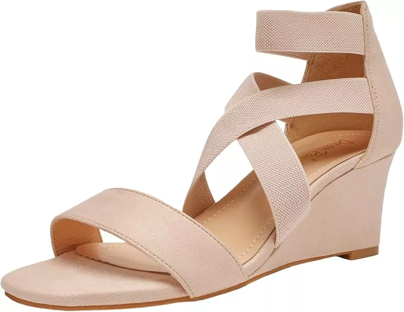 neutral strappy wedges