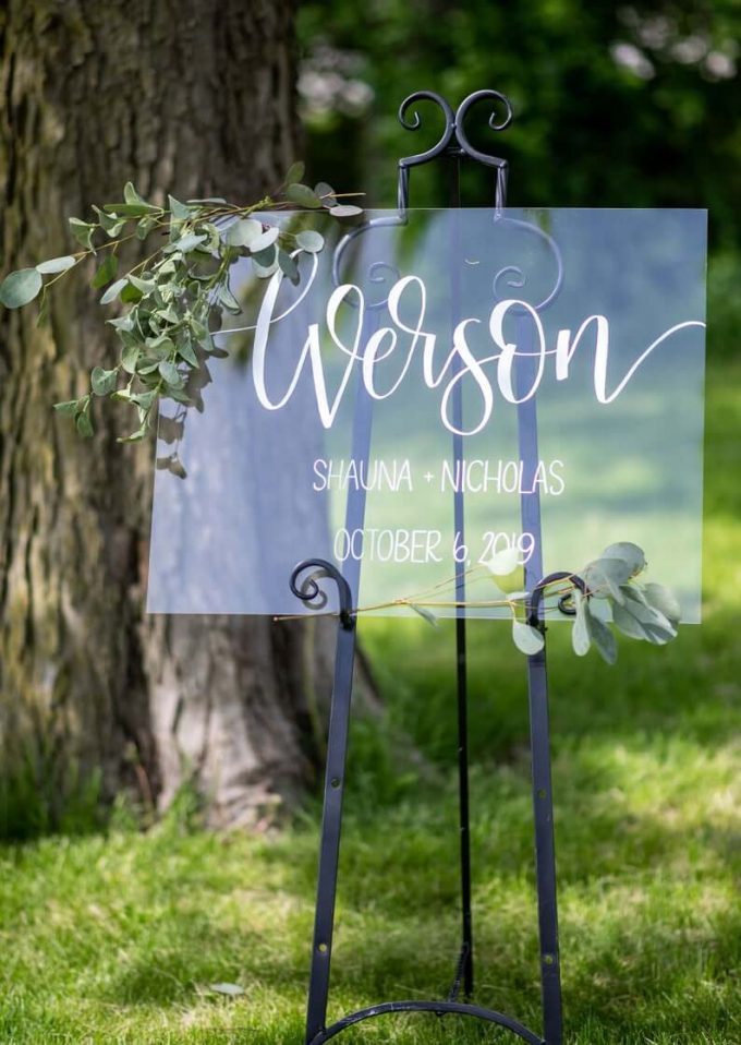 clear wedding welcome sign