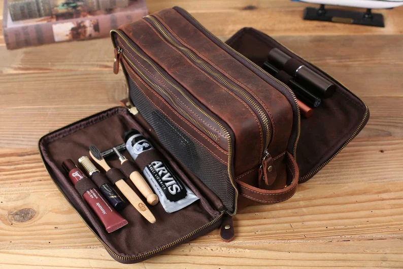 leather dopp kit anniversary gift for him