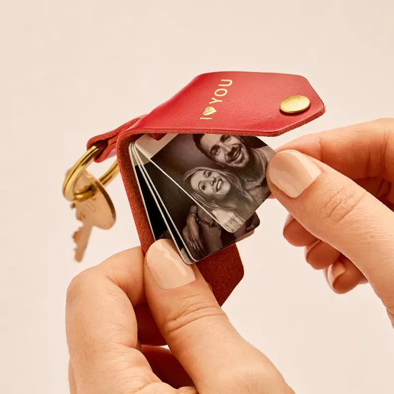 leather anniversary photo keychain gift