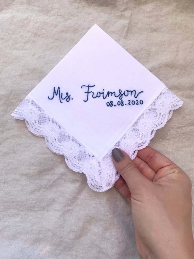 personalized mrs handkerchief