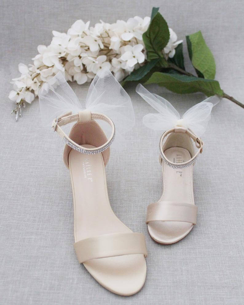 champagne block heel wedding shoes