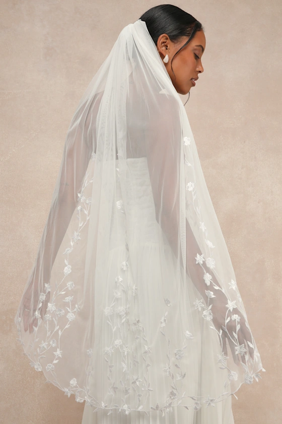 Lulus white floral embroidered wedding veil under 100