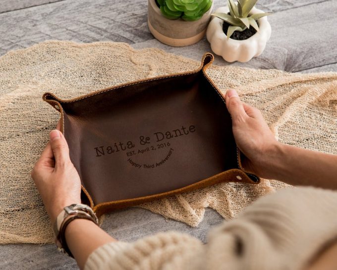engraved leather tray
