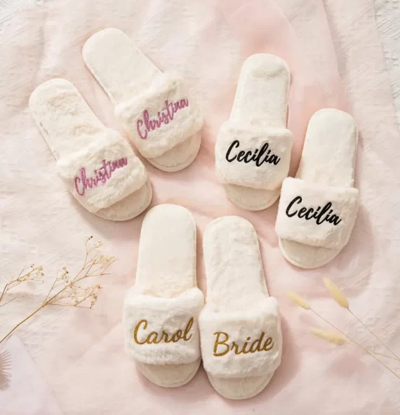 bride and bridesmaid slipper set for matching getting ready outfits