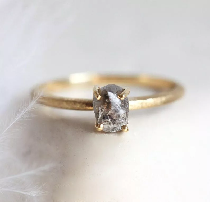 raw natural diamond engagement ring