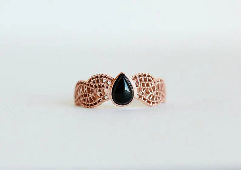 black lace filigree vintage inspired engagement ring under 1000