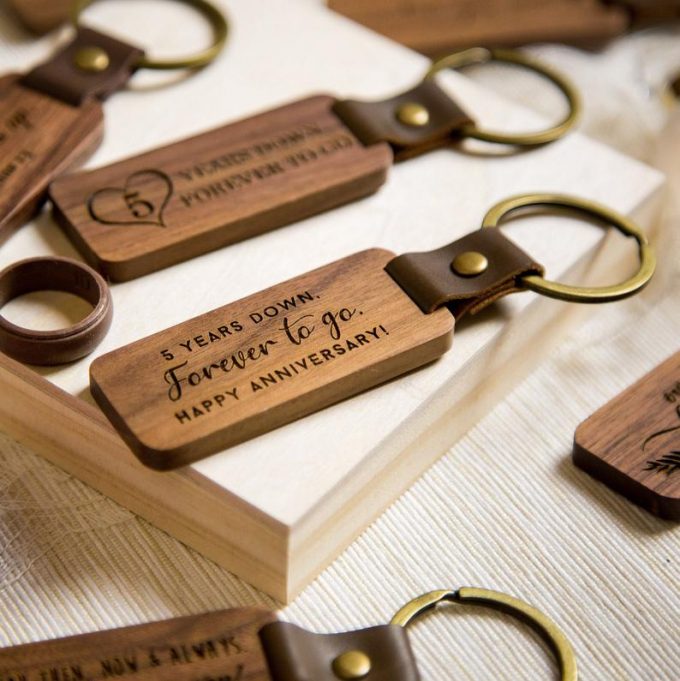 wood anniversary key chain
