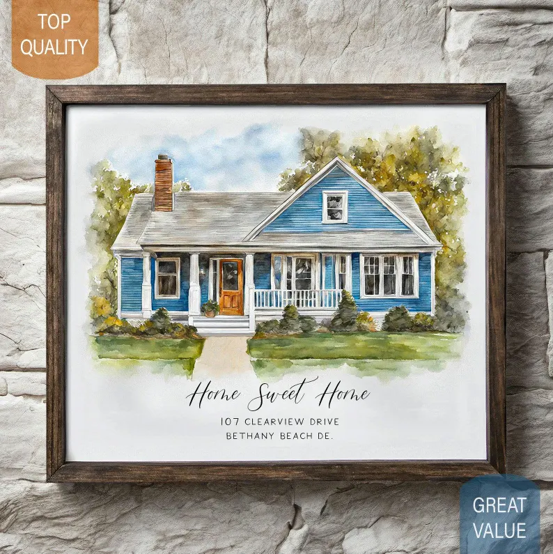 custom house portrait for wedding gift