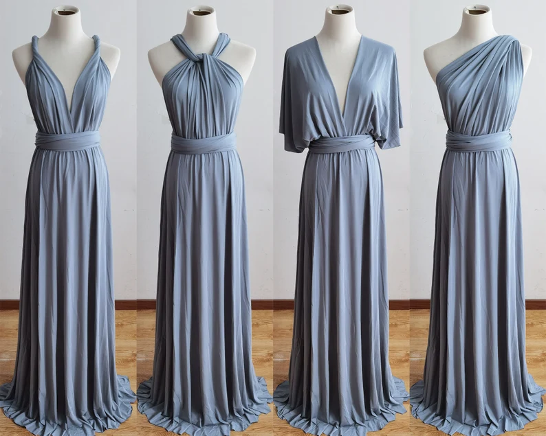 Dusty blue infinity bridesmaid dress that goes with navy suits