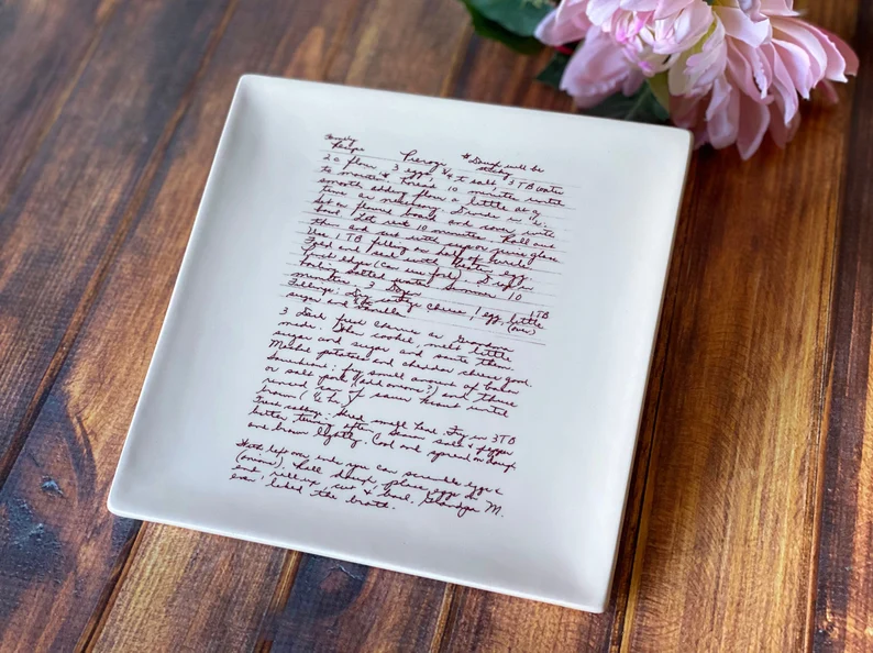 unique handwritten recipe plate wedding gift