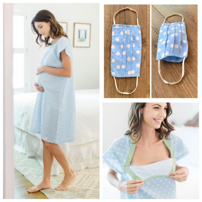 maternity robe and face mask