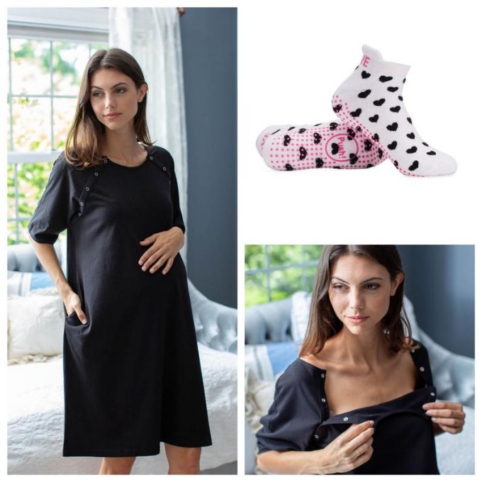 maternity gown and socks