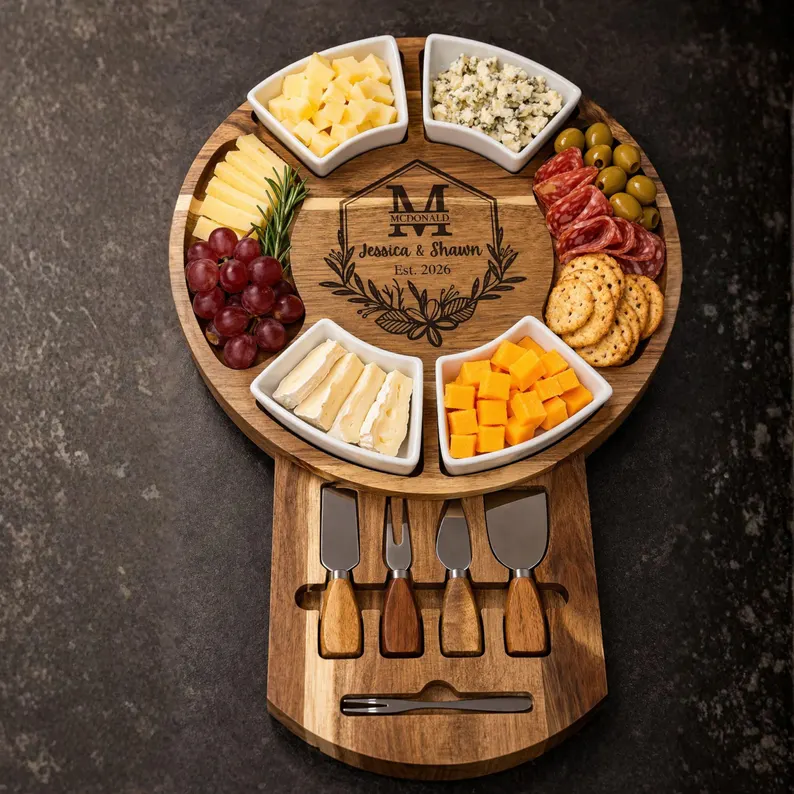 personalized cheese board set for wedding gift