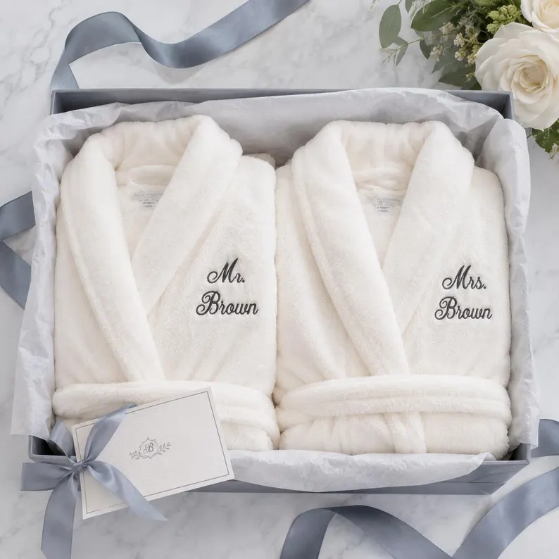 embroidered bathrobes set for couples