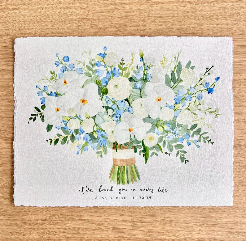 personalized bridal bouquet art for wedding gift