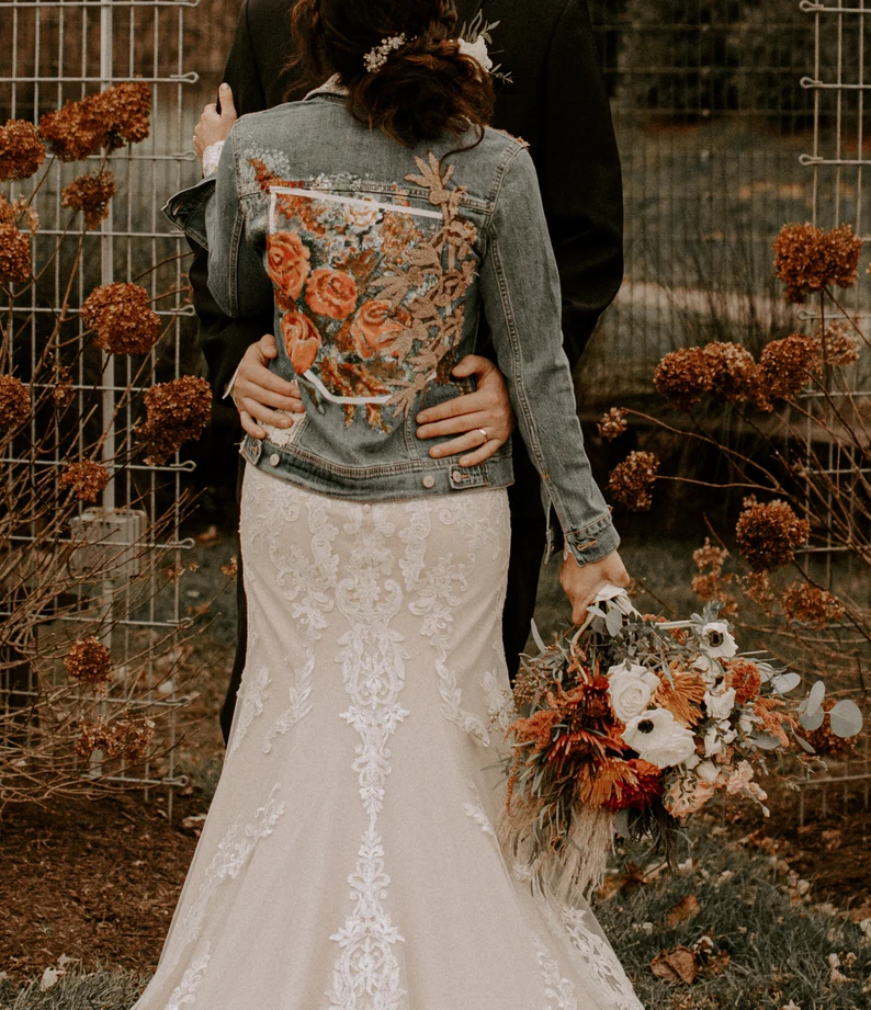 hand painted floral bride denim jacket unique wedding jacket