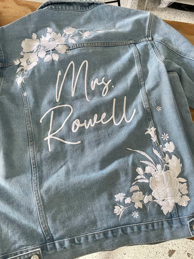 light wash oversized bride denim jacket for bachelorette outfit