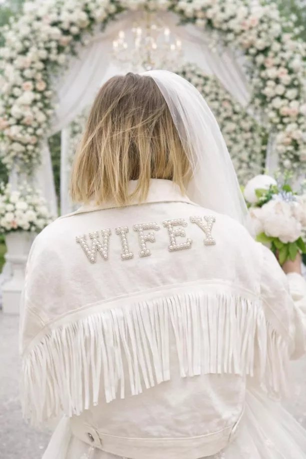 wifey fringe style bride denim jacket relaxed wedding look
