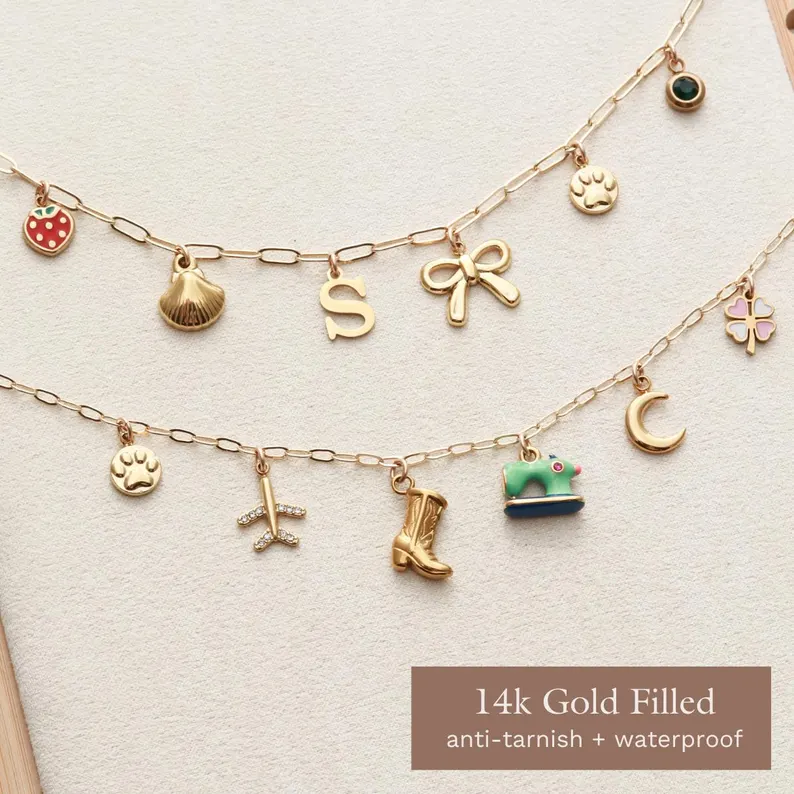 Custom build-your-own charm necklace for personalized bridesmaid jewelry gifts