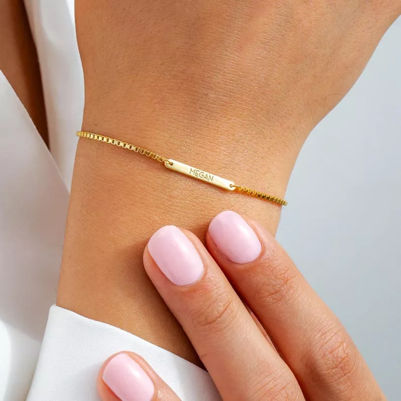 Dainty personalized gold bar bracelet for bridesmaid jewelry