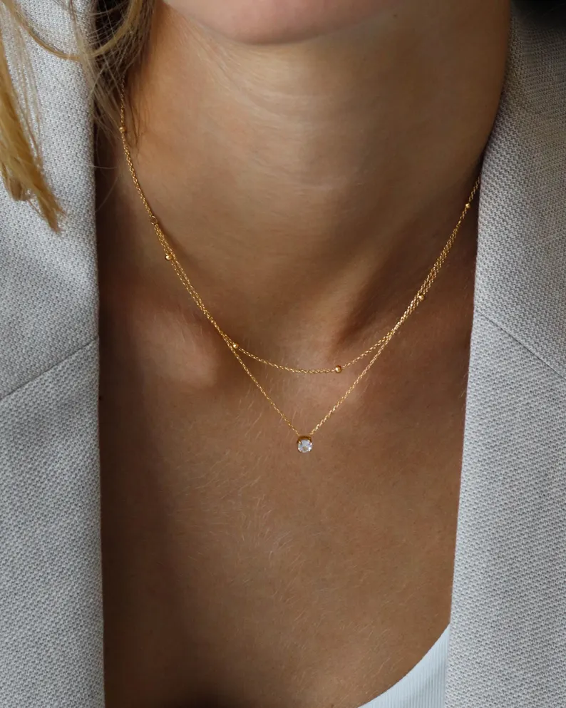 Layered bridesmaid jewelry necklace set with small crystal accent