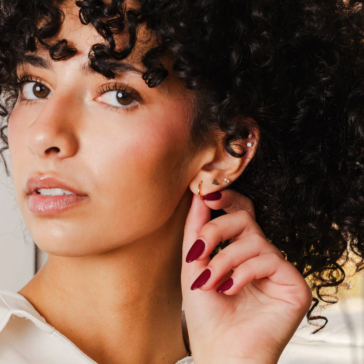 Minimalist gold hoop earrings for bridesmaid gift