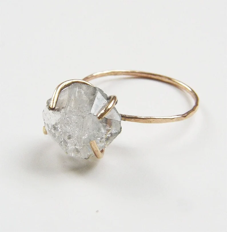 Raw herkimer diamond ring handmade for bridesmaid jewelry gifts