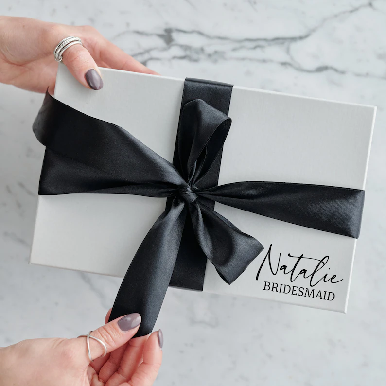 white personalized gift box for bridesmaids
