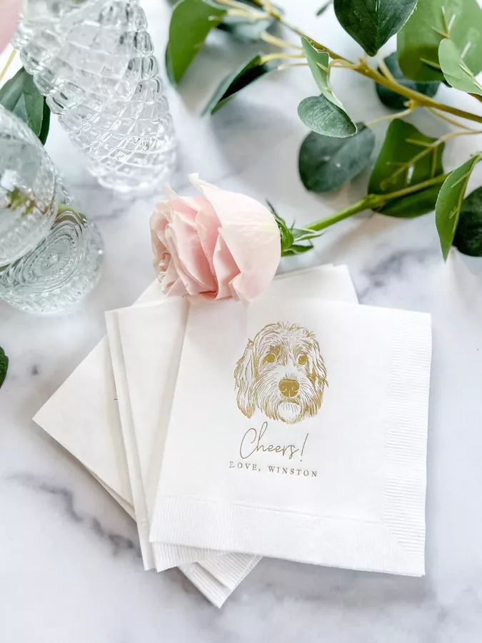 Custom dog napkins for wedding with hand-illustrated design