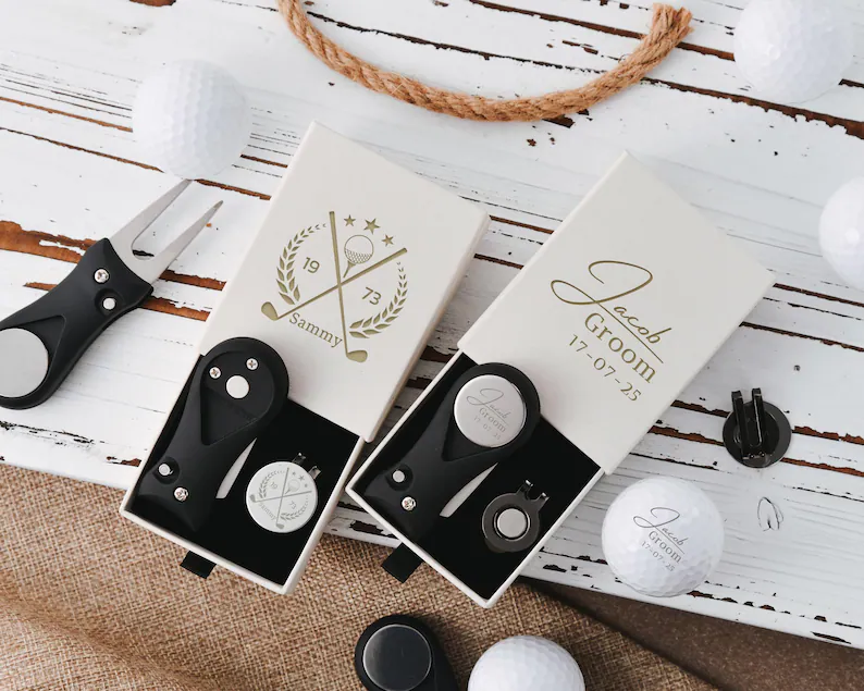 personalized turf patching kit and market set for golf groomsmen gift