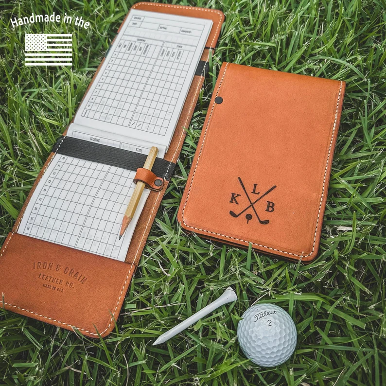 leather golf scorecard holder personalized for groomsmen