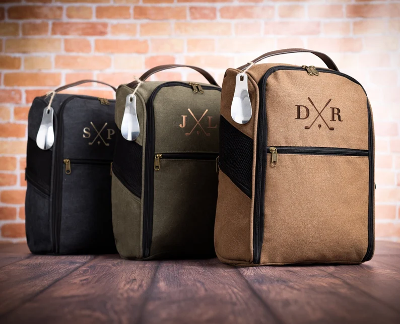personalized golf shoe bag for groomsmen keeping shoes clean and organized